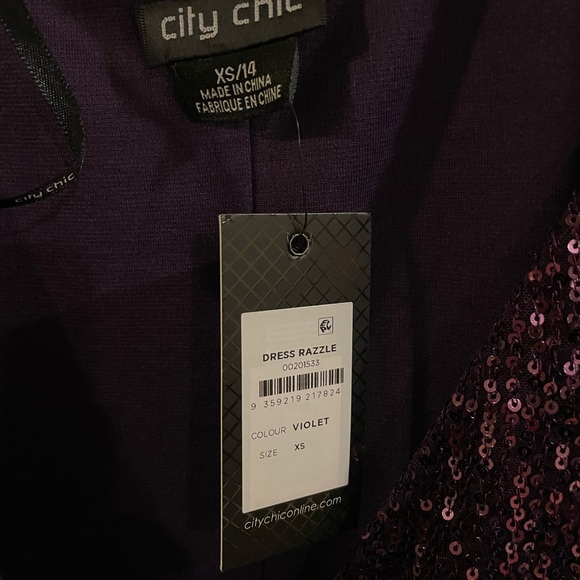 Long Sleeve Sequin Wrap Dress Purple City Chic Plus size Curve Mini Dress 14 - Picture 7 of 7